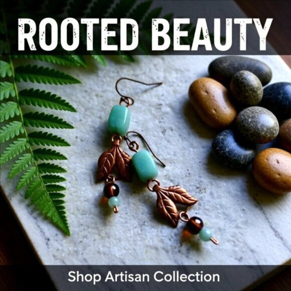 Handmade Copper Leaf + Green Aventurine Earrings! Fall Prosperity + Luck Jewelry - Picture 6 of 11